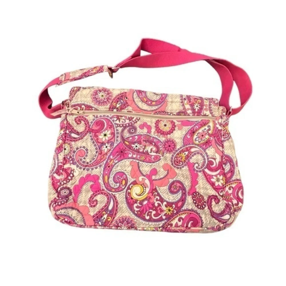 Vera Bradley Messenger Cross‎ Body Bag Pink Paisley Meets Plaid Retired Laptop